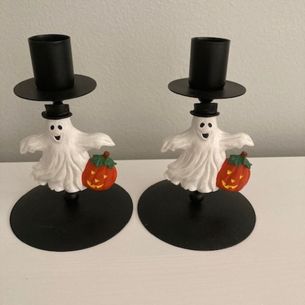 Halloween Ghost with Pumpkin Taper Candles